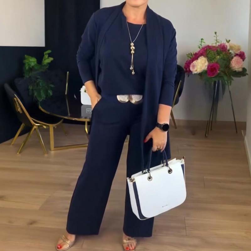 MALIA | ELEGANTE 3-DELIGE SET MET CARDIGAN, TOP EN BROEK