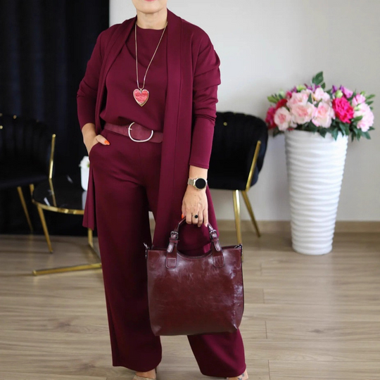 MALIA | ELEGANTE 3-DELIGE SET MET CARDIGAN, TOP EN BROEK